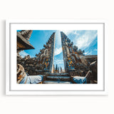 Abstract art print featuring a serene Indonesian landscape in muted earth tones on a framed white mat.