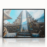 Large abstract wall art featuring a monochrome Indonesian landscape, printed on framed acrylic, suitable for modern decor.