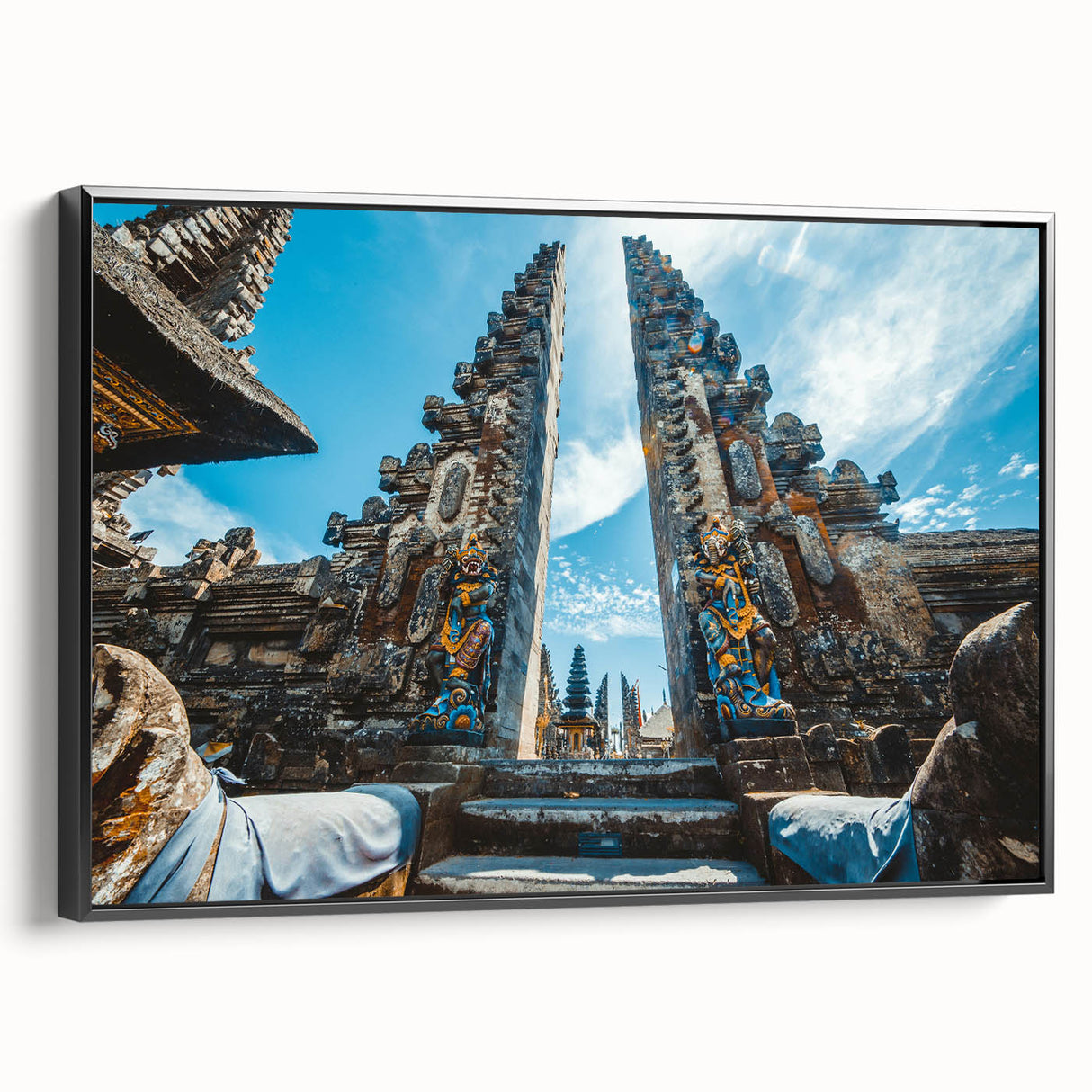 Black and white landscape art painting of Indonesian scenery on framed canvas, suitable for bedroom wall decor.