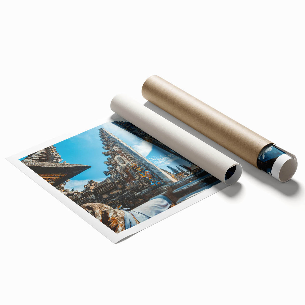 Extra large rolled print of Indonesian scenery with vibrant floral elements, ideal for classy bathroom wall art.