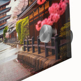 Large abstract wall art depicting a Kyoto scenery in muted earth tones on acrylic glass, ideal for dining room ambiance.
