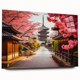 Large abstract wall art depicting a serene Kyoto scenery in muted earth tones on acrylic glass.