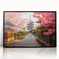 Large abstract wall art featuring a stylized Kyoto scenery in muted earth tones on a framed acrylic.