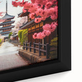 Framed canvas featuring a textured depiction of a Kyoto landscape in black with colorful accents.