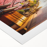 Art deco poster of Kyoto scenery in muted earth tones on rolled canvas, suitable for dining room art wall.