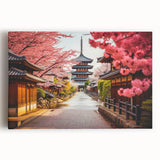 Large black and white stretched canvas featuring a serene Kyoto landscape, ideal for kitchen art.