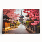 Black and white print of Kyoto scenery on stretched canvas, ideal for kitchen wall art or bedroom ambiance.