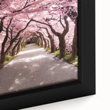 Framed canvas featuring a textured depiction of a Japanese scenery in black with colorful accents.