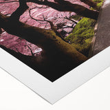 Art deco poster of a Japanese landscape in muted earth tones on rolled canvas, suitable for dining room decor.