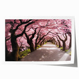 Extra large rolled print of a Japanese scenery with floral elements in soft pastel colors.