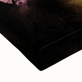 Large art featuring a black and white landscape painting of a serene Japanese scenery on stretched canvas.