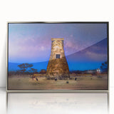 Mid-century modernist art depicting a serene Korean landscape in muted greens and blues on a framed acrylic print.