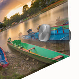 Large abstract wall art depicting a Laos scenery in muted earth tones on acrylic glass, ideal for dining room art.