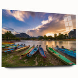 Large abstract acrylic print depicting a Laos scenery in muted earth tones, ideal for bedroom or dining room art.
