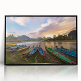 Large abstract wall art featuring a Laos scenery in muted earth tones, framed acrylic, ideal for modern living room decor.