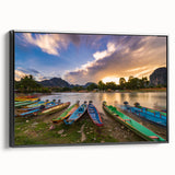 Black and white wall art featuring a Laotian landscape on framed canvas, suitable for bedroom decor.