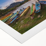 Art deco poster of a Laos scenery in muted earth tones on rolled canvas, suitable for dining room decor.