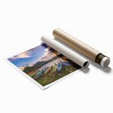Extra large rolled print of a Laos scenery with lush greenery and floral elements, ideal for classy bathroom wall art.