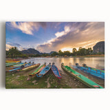 Black and white photograph of a Laotian landscape on large stretched canvas, ideal for kitchen wall art.