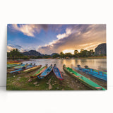 Black and white large art print of Laos scenery on stretched canvas, ideal for kitchen wall art or bedroom decor.