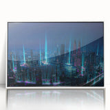 Art deco poster of a Malaysian landscape on framed acrylic, with soft pastel colors, ideal for nursery wall art.