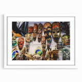 Abstract art print of a serene Maldivian seascape in blue and white tones, framed in white.