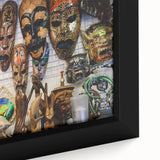 Close-up of a textured black wall art featuring a colorful Maldivian scenery on a framed canvas, ideal for living room decor.