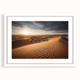 Abstract art print of a Mongolian landscape in muted earth tones on a framed white mat.