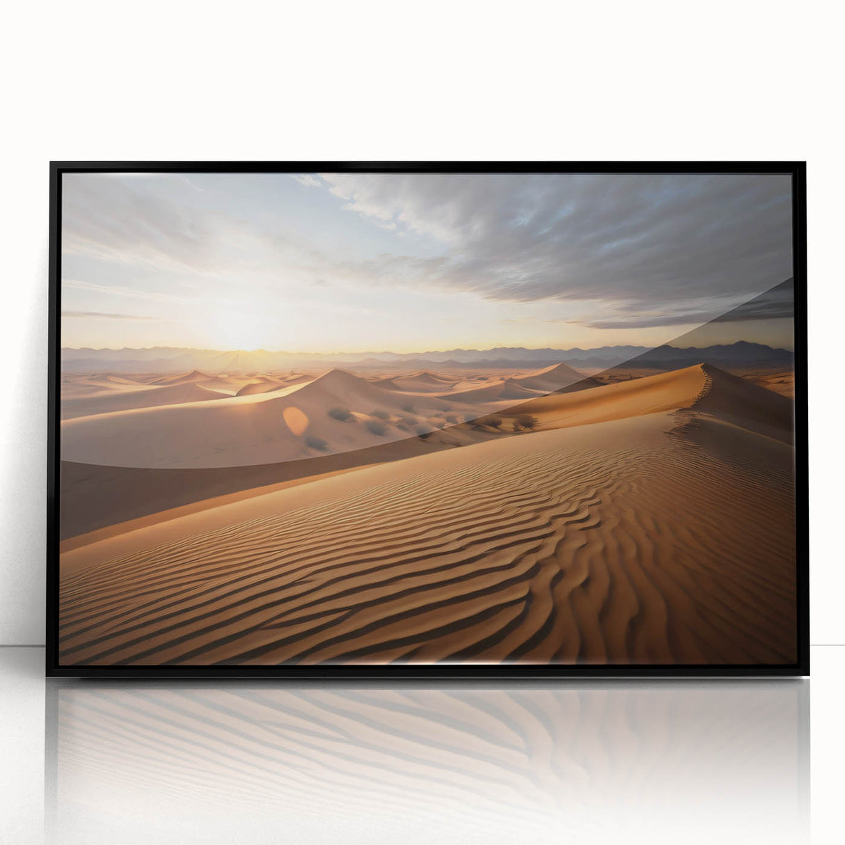 Large abstract wall art depicting a Mongolian landscape in muted earth tones on a framed acrylic.