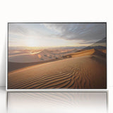 Art deco poster of Mongolian scenery with muted earth tones on framed acrylic, suitable for nursery wall art.