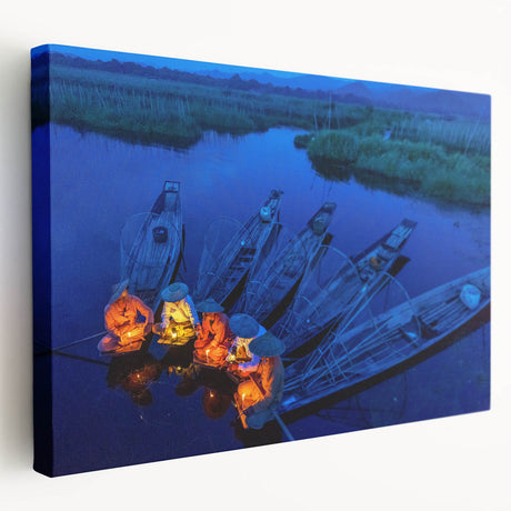 Large stretched canvas depicting a serene Myanmar landscape in muted earth tones, suitable for kitchen wall decor.