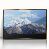 Large art print of a scenic Nepalese landscape in muted earth tones on a framed acrylic, suitable for modern art wall decor.