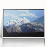 Framed acrylic print of a serene Nepalese landscape, featuring muted earth tones.