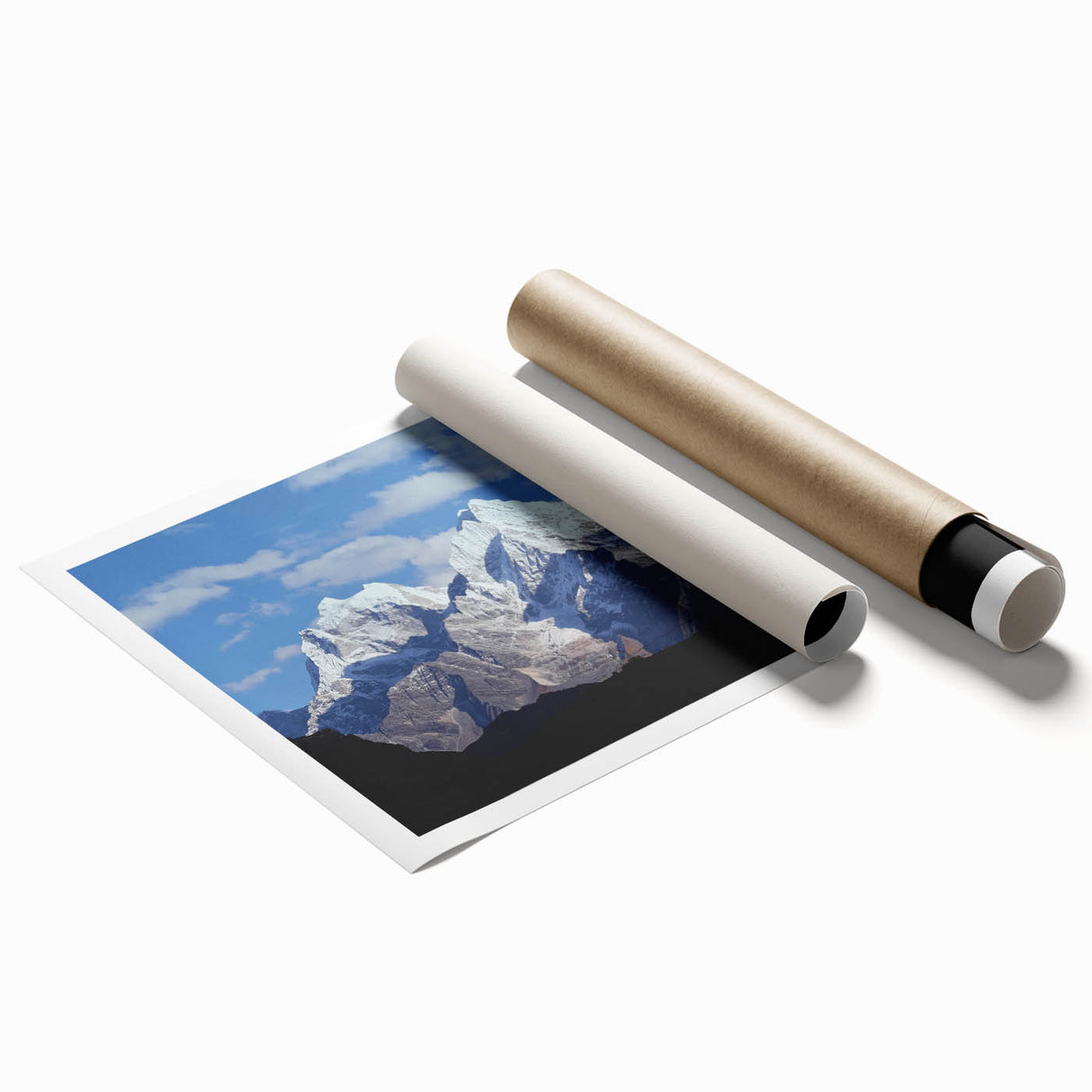 Art deco poster of a serene Nepalese landscape in soft pastel shades on rolled print, ideal for nursery wall art.