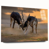 Large abstract wall art depicting a serene Pakistani landscape in muted greens and blues on acrylic glass.