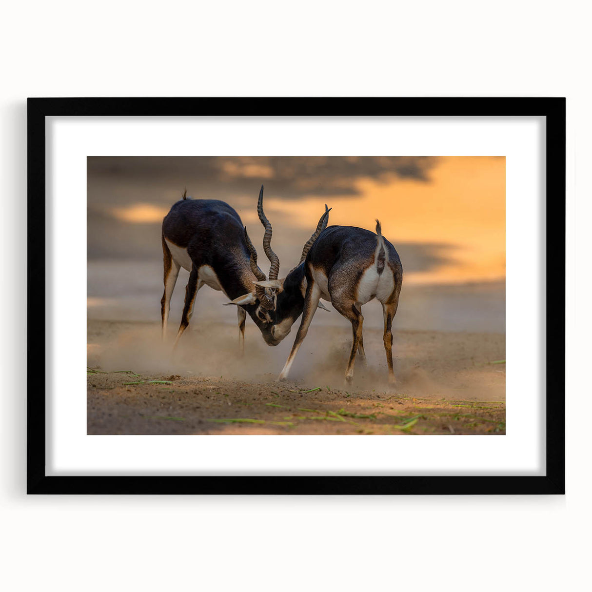 Extra large abstract art print of a colorful, textured scenery depicting an Asian landscape, framed in black.