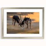 Textured abstract art print of a serene Pakistani landscape in muted earth tones, framed in silver.