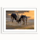 Abstract art print depicting a serene Pakistani landscape in soft earth tones on a framed white mat.