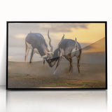 Large abstract wall art featuring a mid-century modernist style, depicted in muted tones on a framed acrylic.