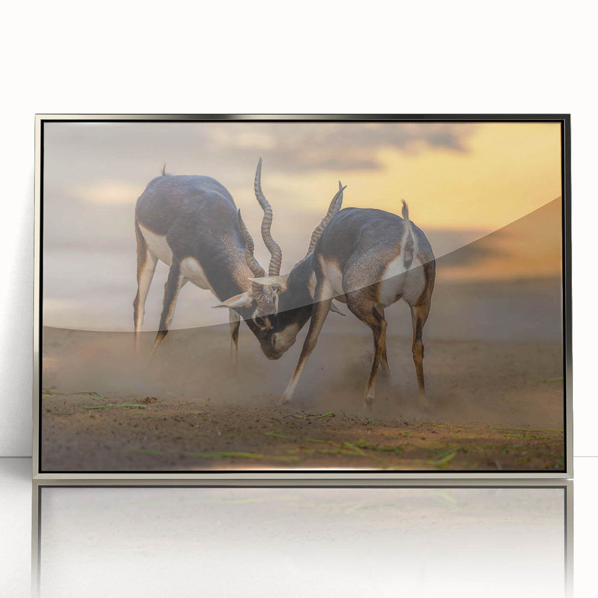 Mid-century modernist art of an abstract Pakistan scenery in silver-framed acrylic, ideal for nursery wall decor.