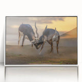 Acrylic print of a serene Pakistani landscape in muted earth tones, framed in white, suitable for modern art wall decor.