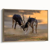 Framed canvas featuring a black and gold vintage landscape painting of Pakistani scenery, ideal for bedroom wall decor.