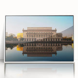 Acrylic print of a serene Philippine landscape in muted greens and blues, framed in white.