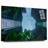 Large abstract wall art of Singapore skyline in muted gray tones on acrylic glass, ideal for bedroom or dining room decor.