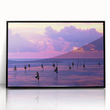 Framed acrylic print of a large abstract depiction of Asian scenery, with muted earth tones.