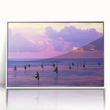 Art deco poster of a Sri Lankan landscape in muted green and brown tones on white framed acrylic.