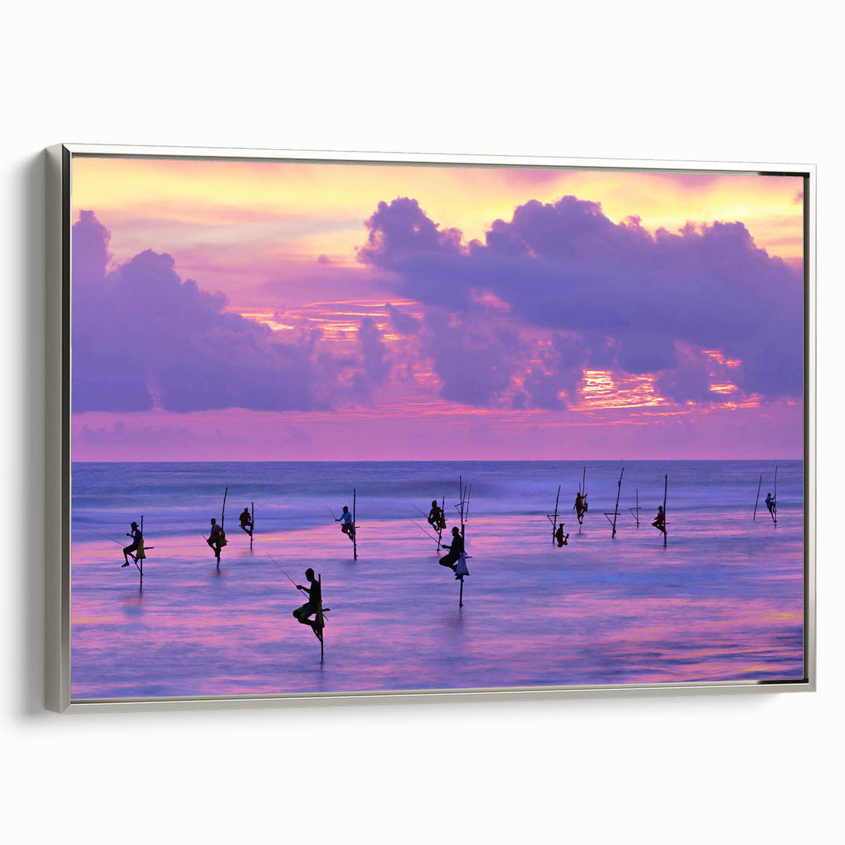 Vintage poster art of a scenic Sri Lankan landscape, featuring vibrant colors on a large framed canvas.