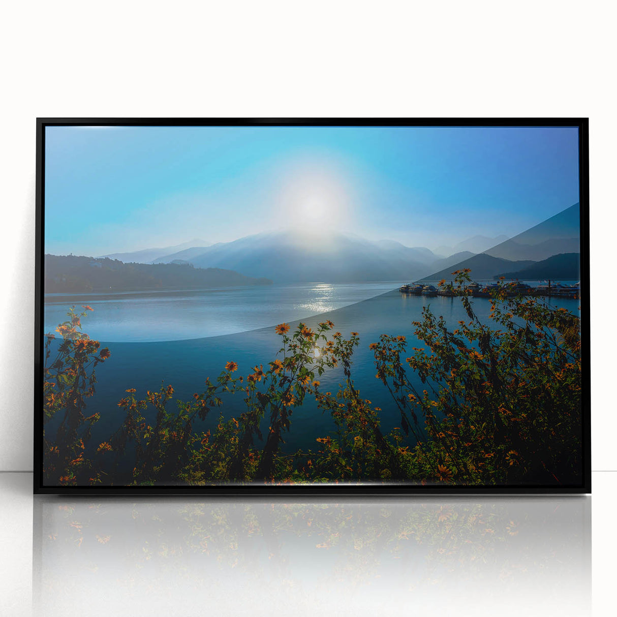 Large abstract wall art featuring a Taiwanese landscape in muted earth tones on a framed acrylic panel.