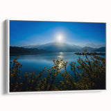 Vintage poster art of a Taiwanese landscape on framed canvas, featuring vibrant colors, ideal for living room decor.