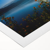 Art deco poster featuring a scenic Taiwan landscape in muted green and blue tones on rolled canvas.